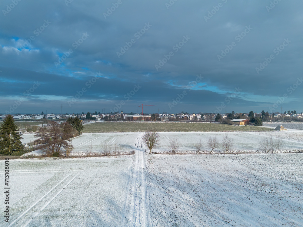 Weiterstadt Braunshardt taken from above in winter with snow