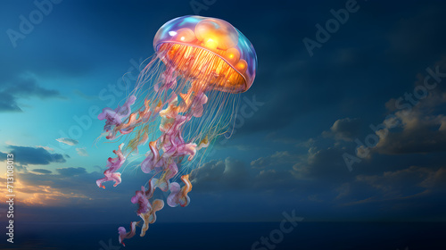 Abstract jellyfish balloon in the sky