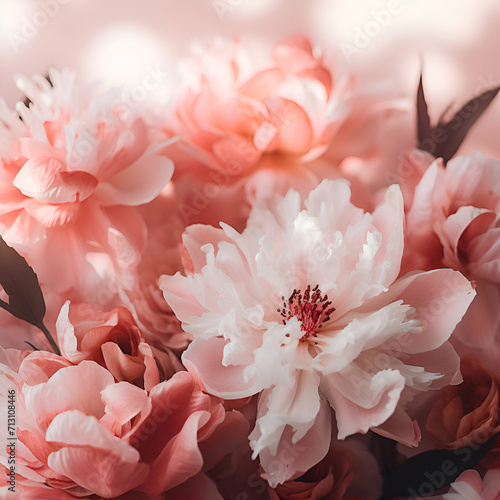 beautiful bouquet of dahlia flowers on a pink background