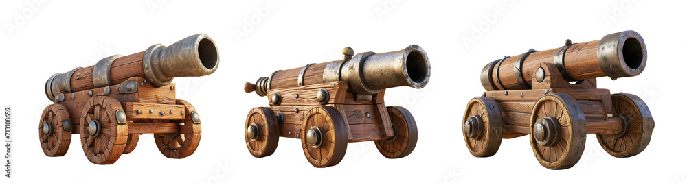 Set of pirate medieval guns in cartoon style, cut out - stock png.