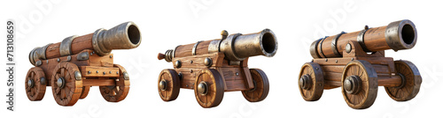 Set of pirate medieval guns in cartoon style, cut out - stock png.