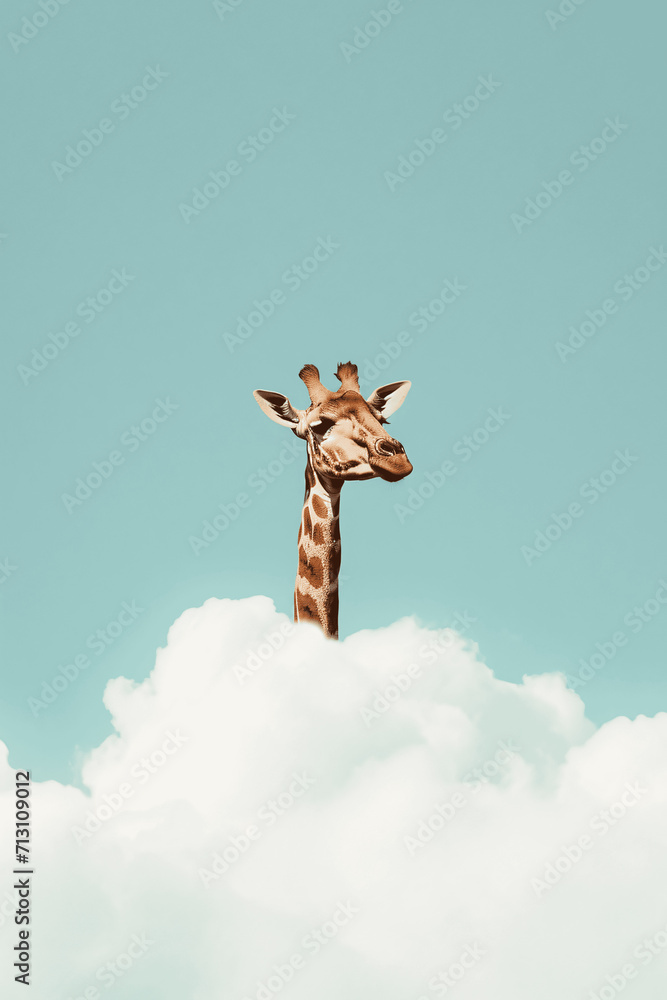 Whimsical Giraffe: Hilarious Head Poking Through Clouds Whimsical Giraffe: Hilarious Head Poking Through Clouds