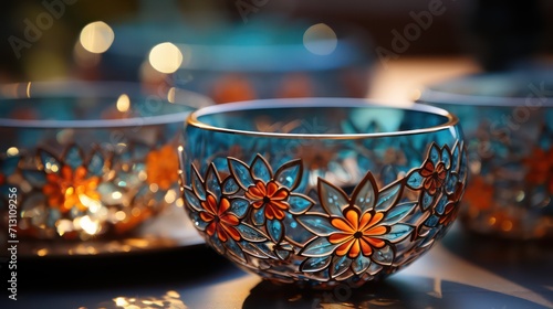 hand made glass bowl with Islamic view patterns and cute little flowers design