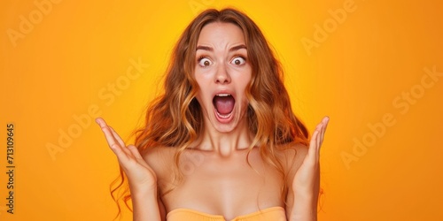 A woman with a surprised expression on her face. Suitable for various uses photo