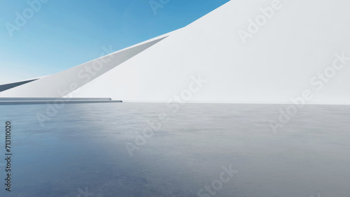 3d render of abstract wavy futuristic architecture with concrete floor.
