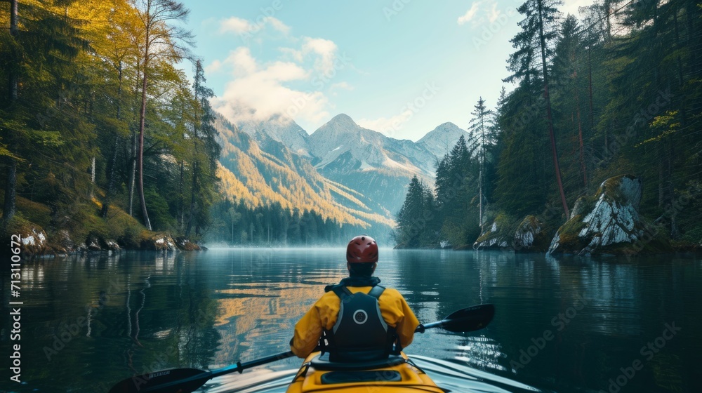 Design a series of images for a travel blog, each capturing a different outdoor adventure, from kayaking to mountain biking in stunning natural settings
