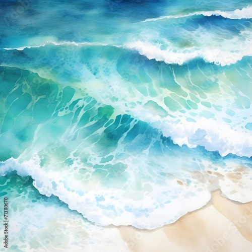 Watercolor painting of sea ocean waves