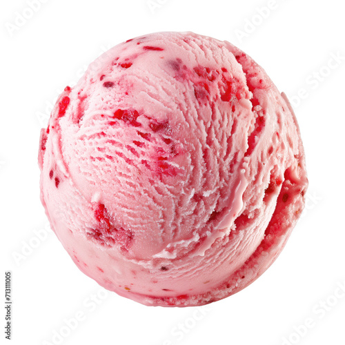 Strawberries ice cream ball Isolated on white background