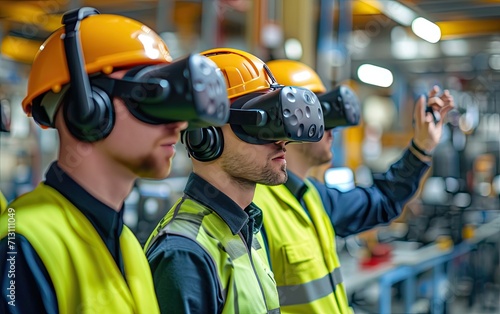 Engineers Using Advanced Virtual Reality Equipment in an Industrial Facility photo