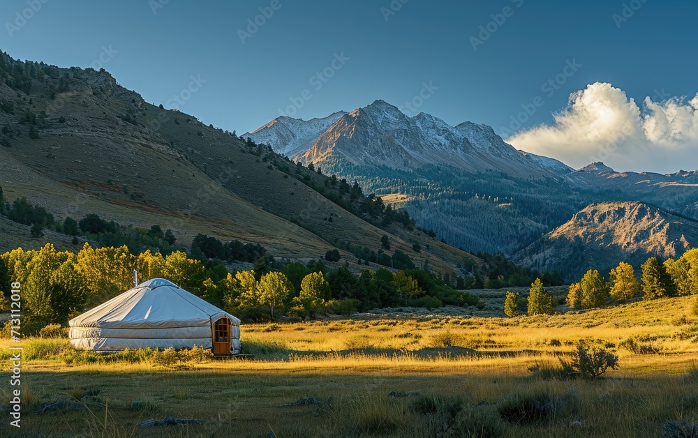 Mountain Yurt Retreat: A traditional yurt set against the backdrop of majestic mountains, offering a unique and comfortable stay in a remote location