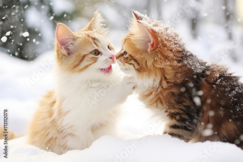 Cute kittens playing in the snow