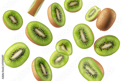 kiwi fruits fly isolated on trasnparant background photo