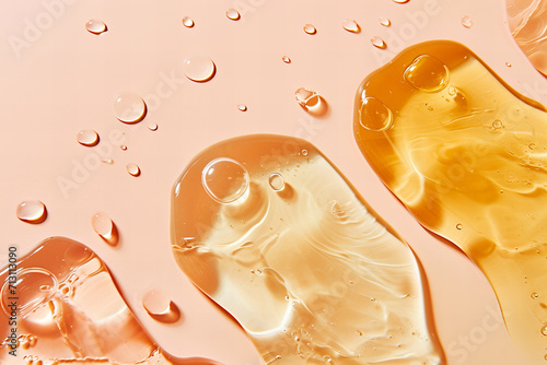 serum or oil swatches in different textures on a pastel light orange background photo