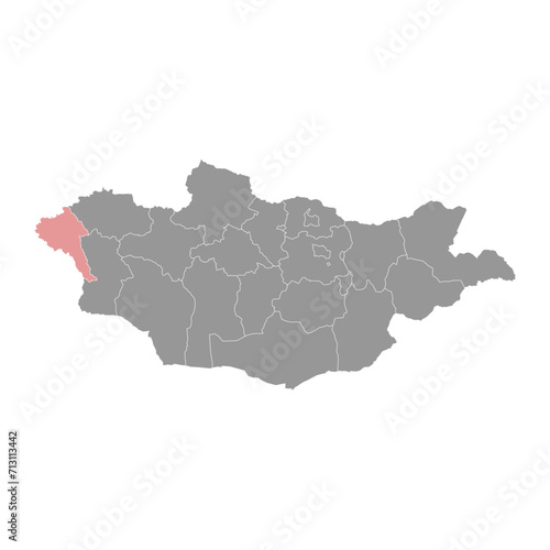 Bayan Olgii province map, administrative division of Mongolia. Vector illustration.