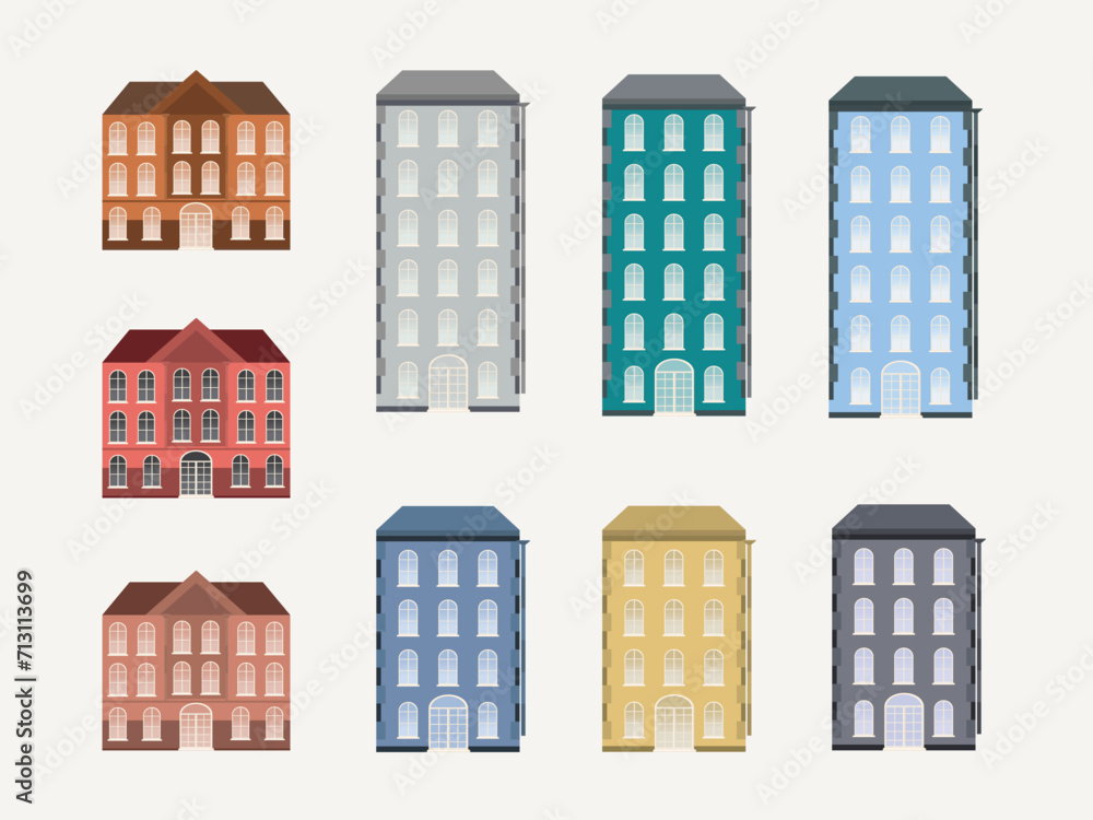 A Vibrant Collection of Flat Colorful Buildings