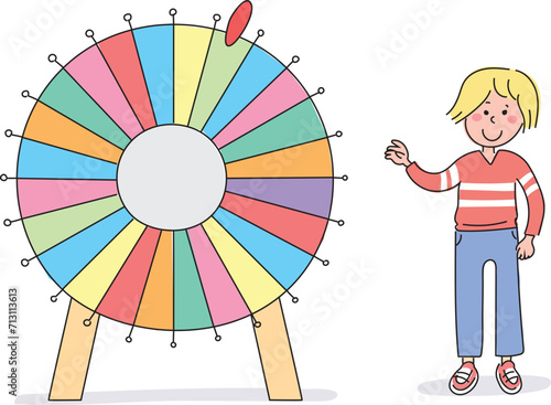 A wheel of luck and a children's drawing.