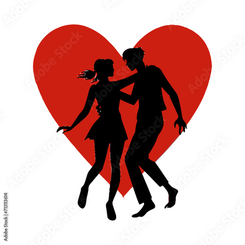 silhouette couple dancing, romantic pose, Vector illustration . Man, woman expressing love, romance through dance. Celebrate love,