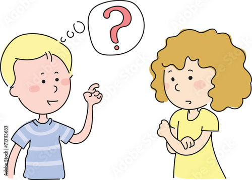 A boy asking a question to his friend.