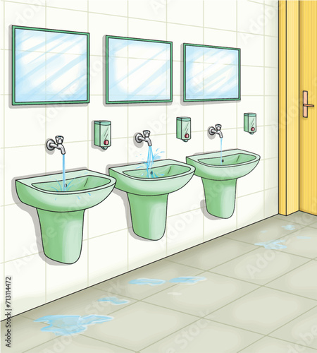 Open forgotten fountains in school toilets. Waste of water.