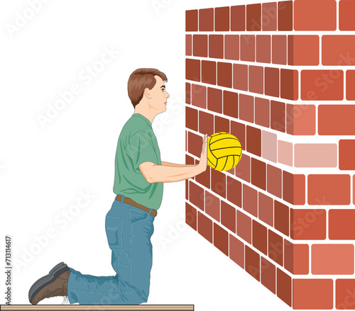 Ball stopped by force F on a vertical wall.