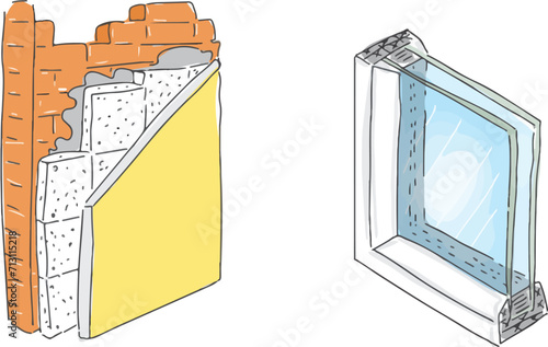 Heat insulation. Styrofoam laid between the wall. Double glazing.