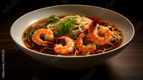 Shrimp in Asian ramen soup