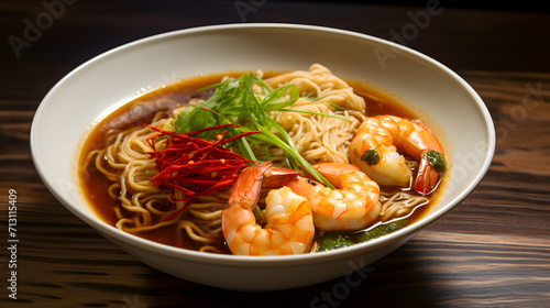 Shrimp in Asian ramen soup