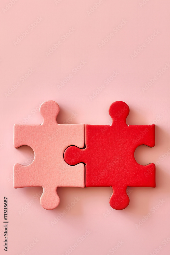 two puzzle pieces connected together. creative valentines day concept
two puzzle pieces connected together. creative valentines day concept