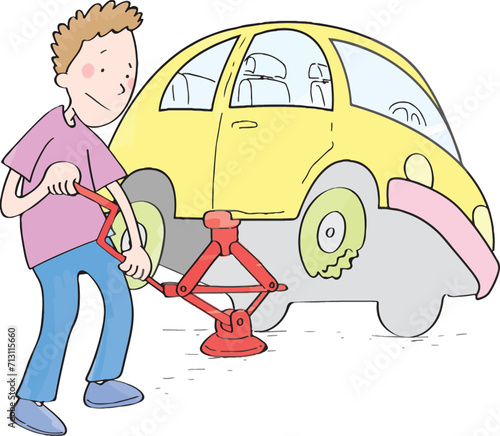 Car jack. The man who lifts the car up with the jack.