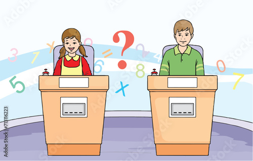 Male and female students participating in a math quiz.