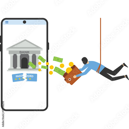 Hacker stealing confidential bank account data, Vector illustration design concept in flat style

