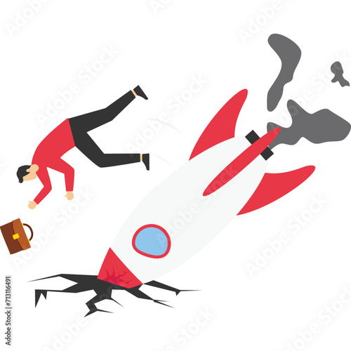 Fail rocket new business unexpected entrepreneur bankruptcy, Vector illustration design concept in flat style

