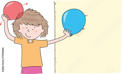 Happy girl doing electrostatic experiment illustration.