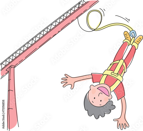 Cute boy doing bungee jumping.