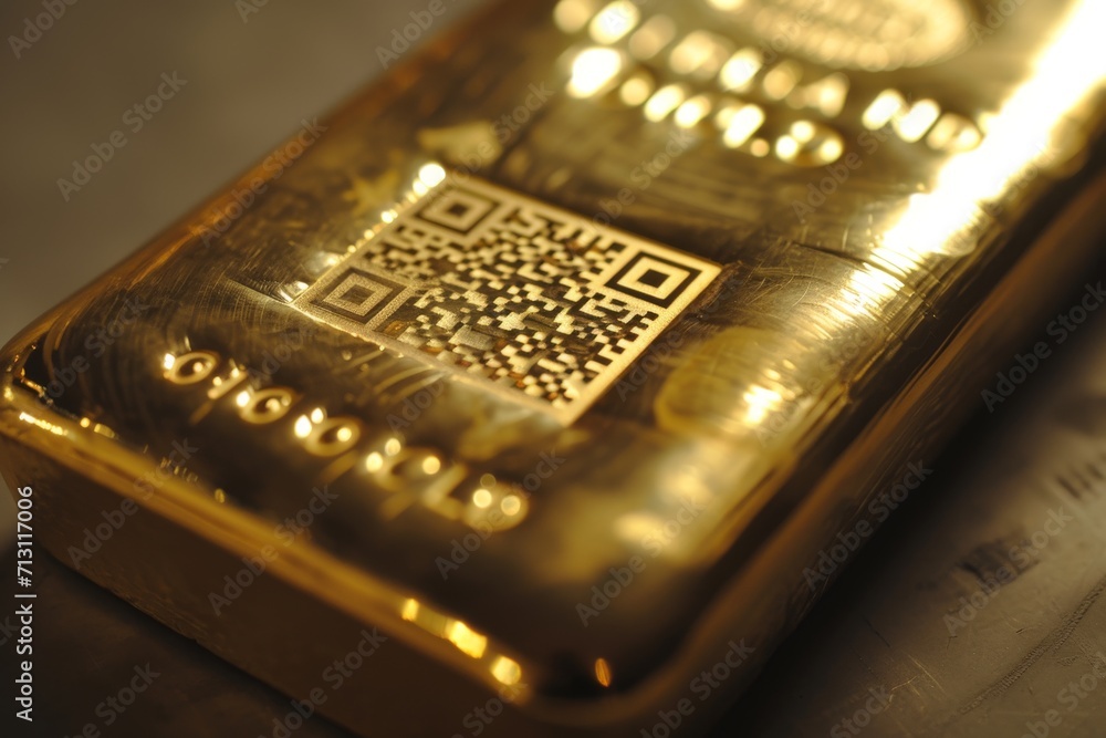 qr code gold bar placed on a textured black surface qr code gold bar placed on a textured black surface