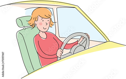 The female driver is driving a car.