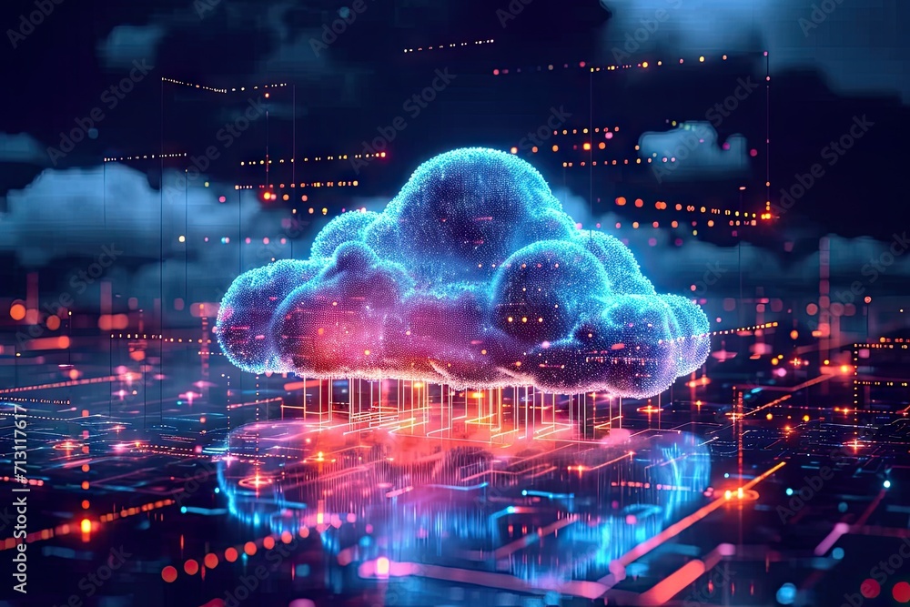 Technology networking and digital communication in business with cloud computing concept web storage for data global social media ai server online binary illustration background modern futuristic - obrazy, fototapety, plakaty 