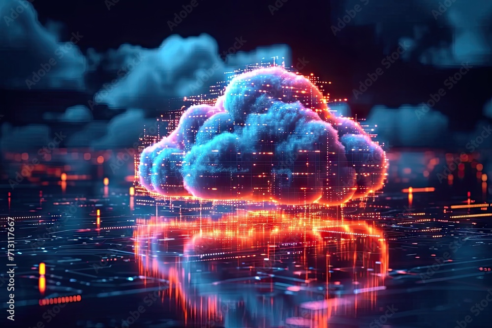 Technology networking and digital communication in business with cloud computing concept web storage for data global social media ai server online binary illustration background modern futuristic - obrazy, fototapety, plakaty 