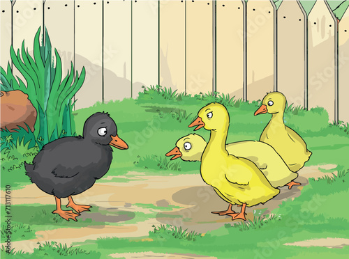 The ugly duckling and his beautiful yellow siblings.