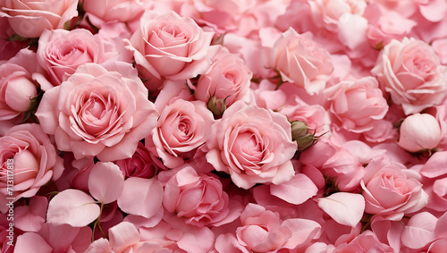 Closeup a bouquet of pink roses flower texture background for a Valentine's Day celebration or a summer wedding. Pattern of pink rose petals. Pink roses background for love and romance.