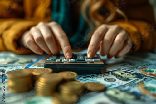 woman hand collectiing golden coins as an investment, retirement concept photo