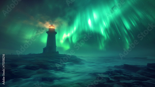 Lighthouse in northern lights