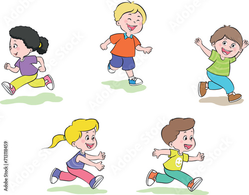 Happy kids running around having fun.