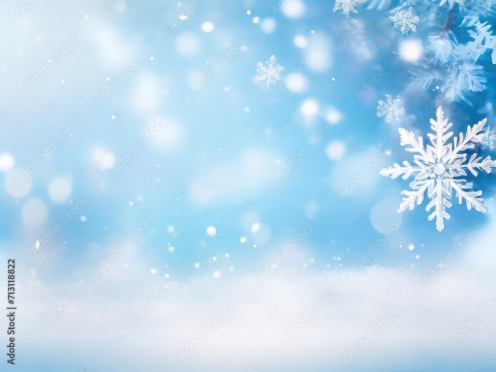 Gorgeous blue-white blurred background with wonderful delicate snowflakes