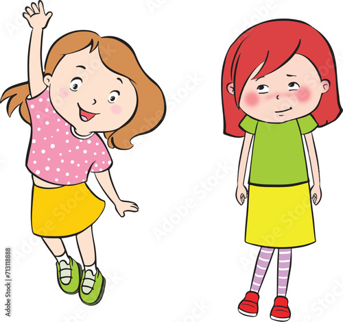 cheerful girl. shy girl. cheerful and shy girl.