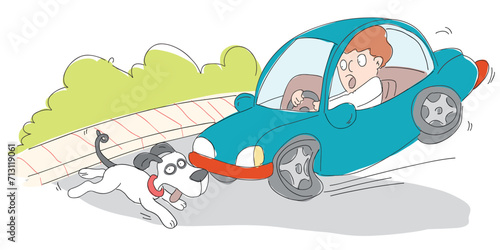 The driver of the car who suddenly stepped on the brakes because of the dog that suddenly appeared in front of him.