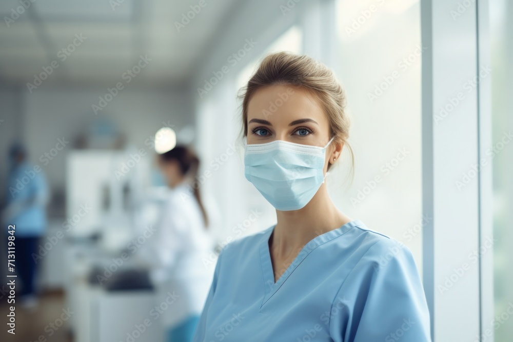 A confident and positive female healthcare professional in a clinical setting ready for dental procedures. A confident and positive female healthcare professional in a clinical setting ready for dental procedures.
