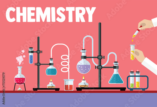 Test tubes. Chemistry lab. Chemist doing experiments.