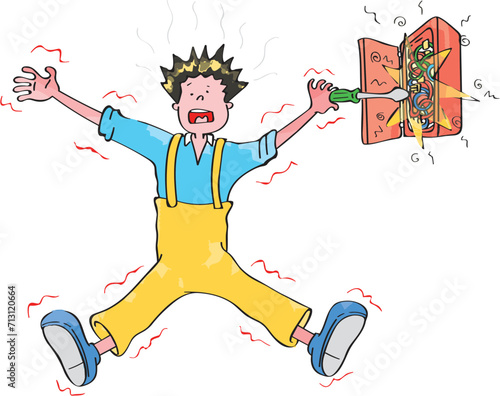 The electrician repairing the electrical panel is struck. Electric shock.