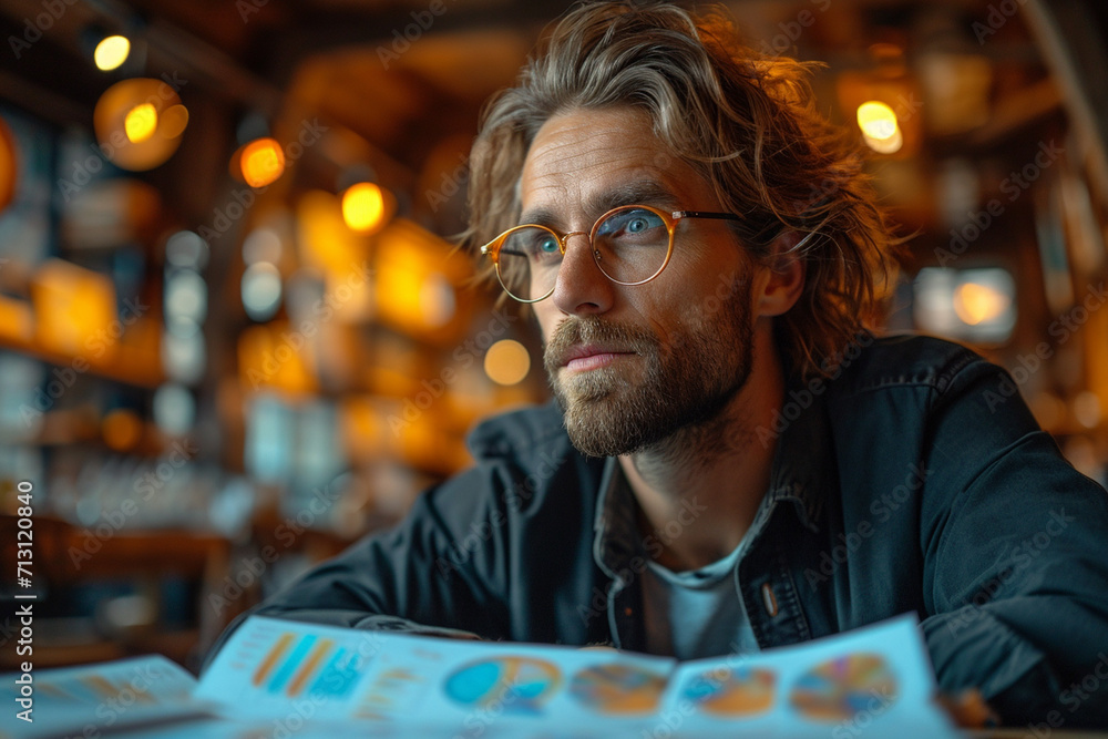 man is building a financial strategy with graphs and diagrams of her business for the next year man is building a financial strategy with graphs and diagrams of her business for the next year